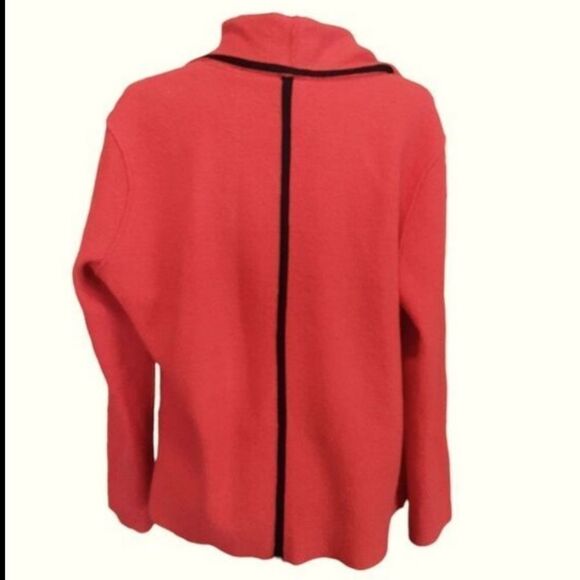 Vintage Chico'S Jacket 100% Wool Blazer Open Cardigan Wide Lapels Red Black Sz 3 - Picture 2 of 13